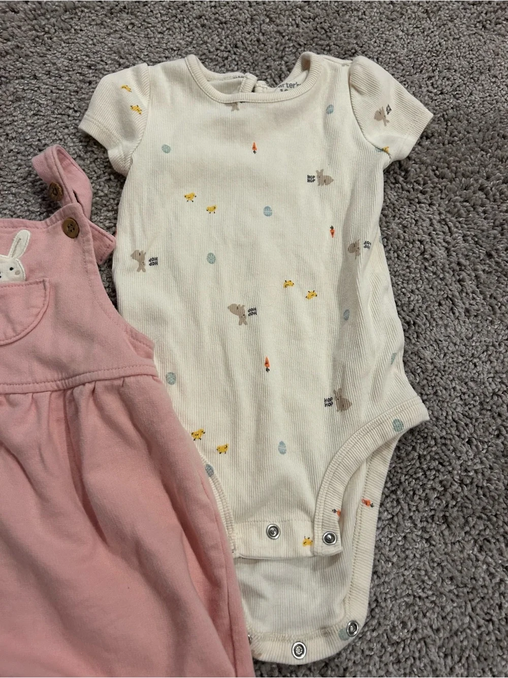 Carter's Pink Pinafore Bunny Dress with Cream Short Sleeve Onesie